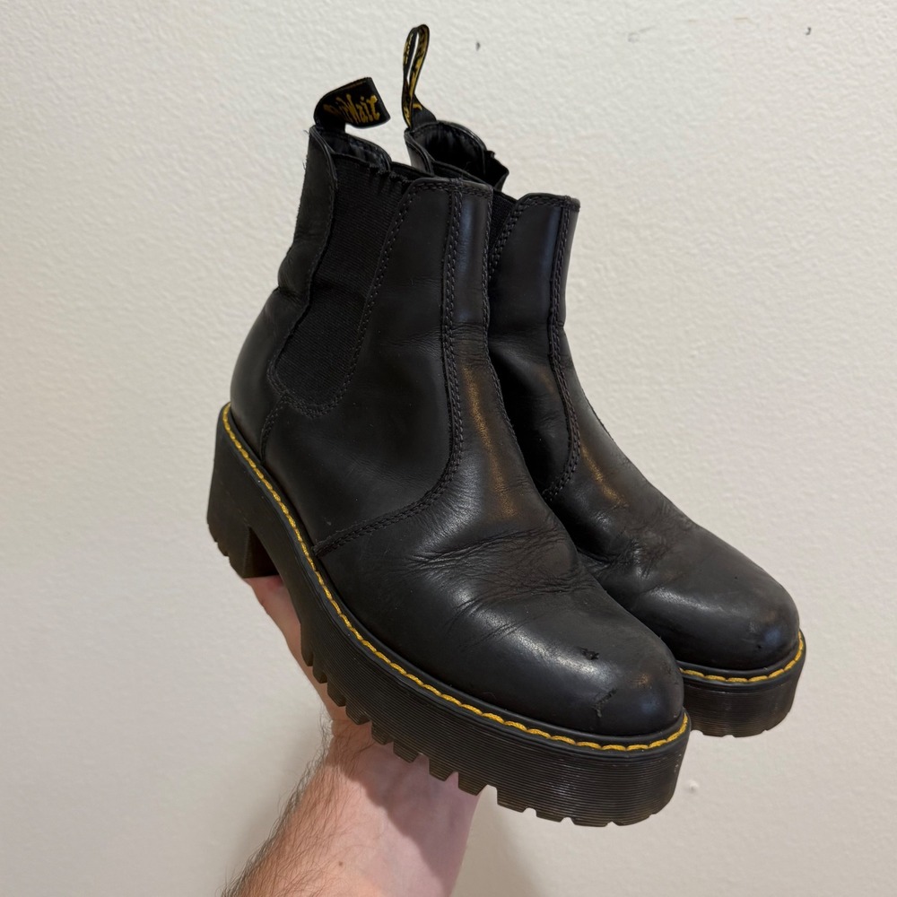 Dr. Martens Rometty Black Leather Platform Chelsea Boots Womens 9 UK 7 EU 41